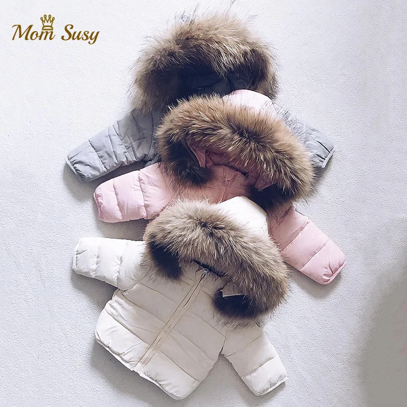 

Baby Boy Girl Winte Down Jacket Thick Cotton Padded Infant Toddler Fur Hooded Coat Solid Snow Suit Zipper Baby Clothes 1-7Y