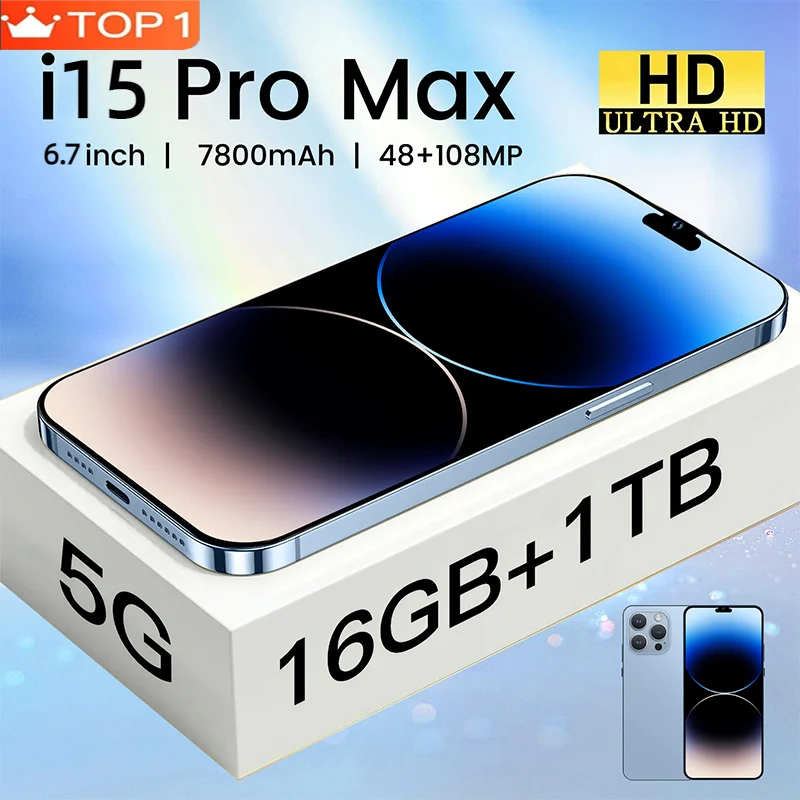 

2023 i15 Pro Max Smartphone 5G 7800mAh 16+1TB 6.7 inch HD Screen Cell Phone New Smartphone Phone Global Version Mobile Phones