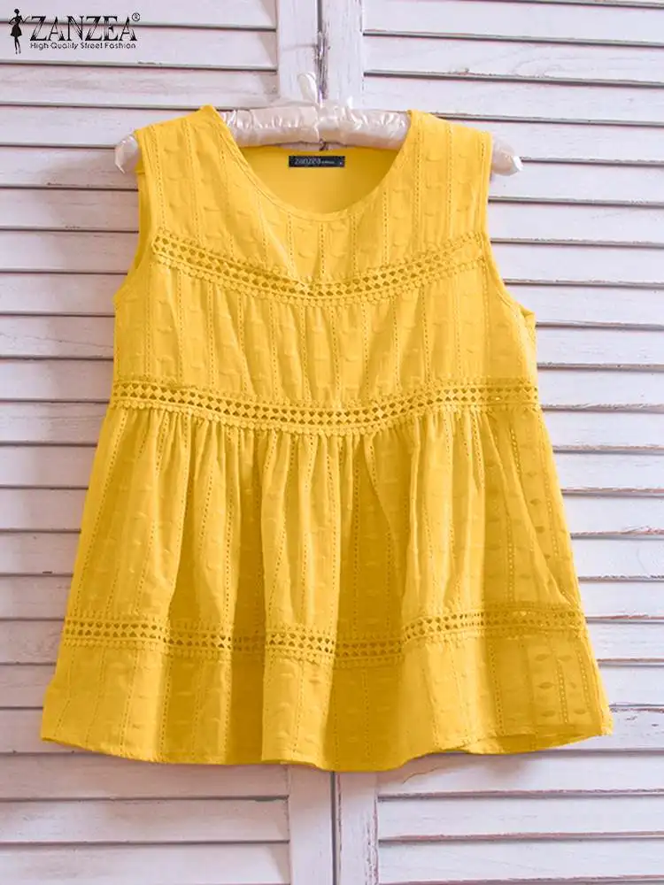 Топ ZANZEA женский кружевной в стиле пэчворк свободная блузка без рукавов с