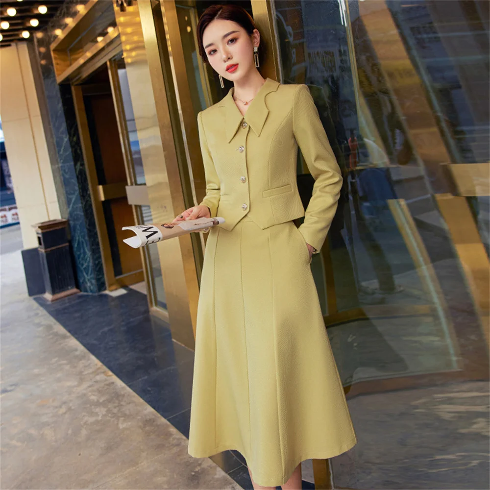 Elegan Women Dresses Set 2023 New in Elegant Office Lady Formal Two Piece Skirt Suit Female Casual Long Sleeve Jacket with Skirt