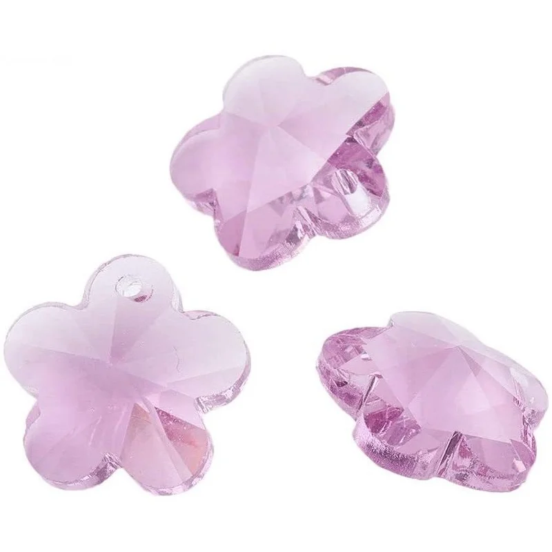 

100pcs Glass Pendants Faceted Charms Pink Flower Glass Pendants for DIY Jewelry Making 14x8mm