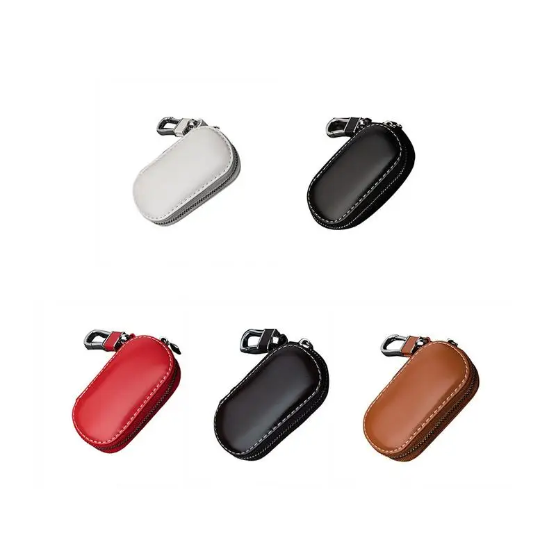 

Car Zipper Key Case Leather Car Smart Key Chain Keychain Holder Metal Hook And Keyring Zipper Bag For Remote Key Fob Key Cover