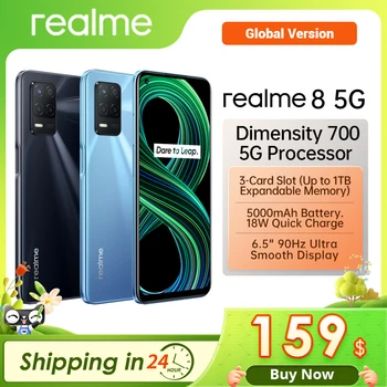 Global Version Realme 8 5G smartphone Dimensity 700 48MP Nightscape Camera 90Hz 6.5" Large Fullscreen 5000mAh Battery 18W Charge 1