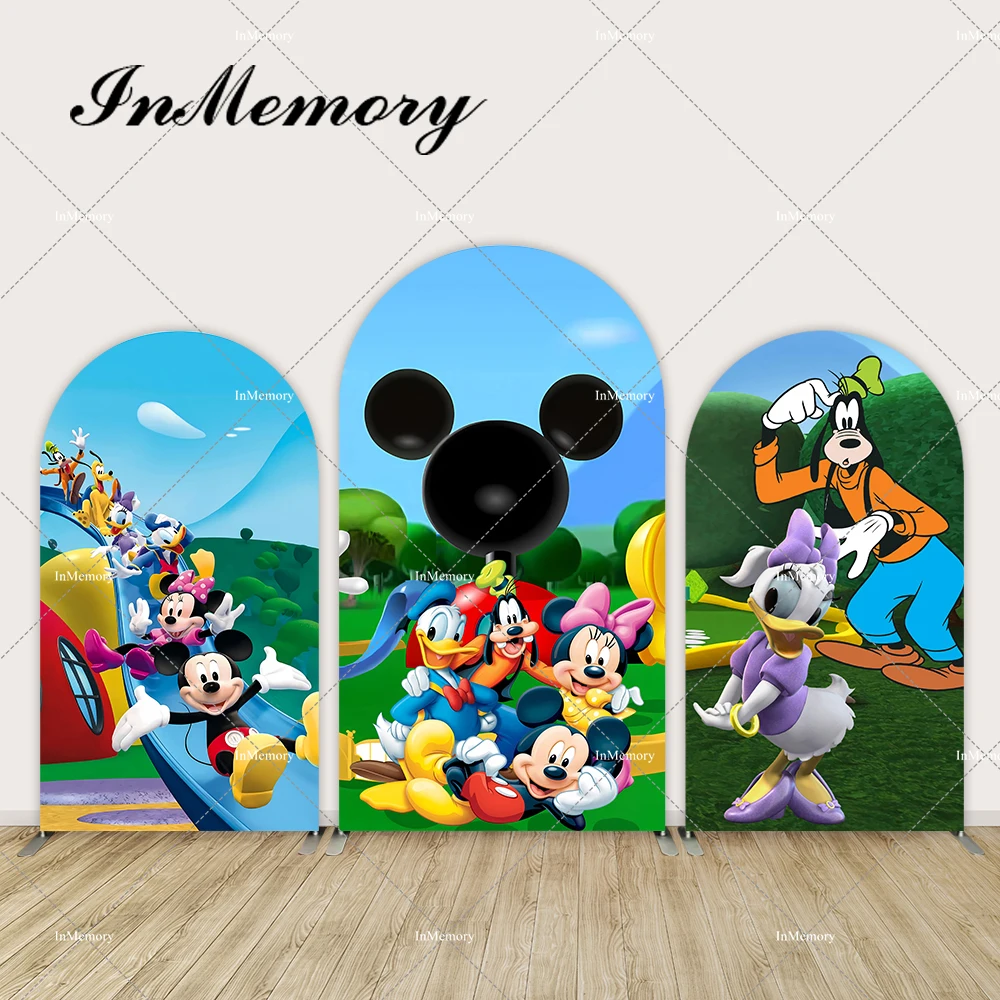 

Mickey Mouse Clubhouse Arch Backdrop Cover Minnie Donald Duck Daisy Birthday Party Photography Background Chiara Wall Banner