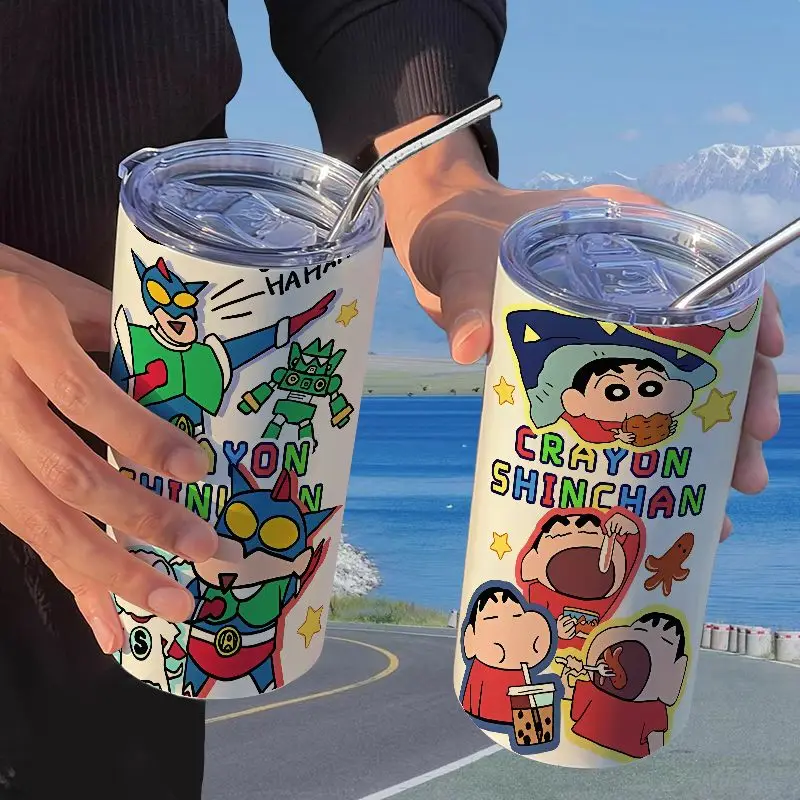 

Kawaii Crayon Shin-Chan Anime The New 420Ml 304 Stainless Steel Coffee Insulation Straw Water Cup Durable Portable Life Supplies