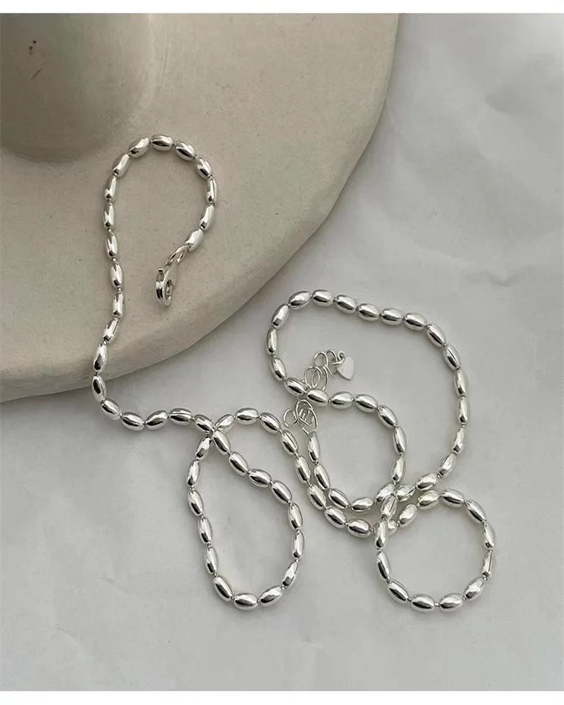 

Luxury S925 Silver, Oval Olive Beaded, On Event, $18. Ladies Clavicle Chain Domineering Necklace Birthday Gift Wholesale