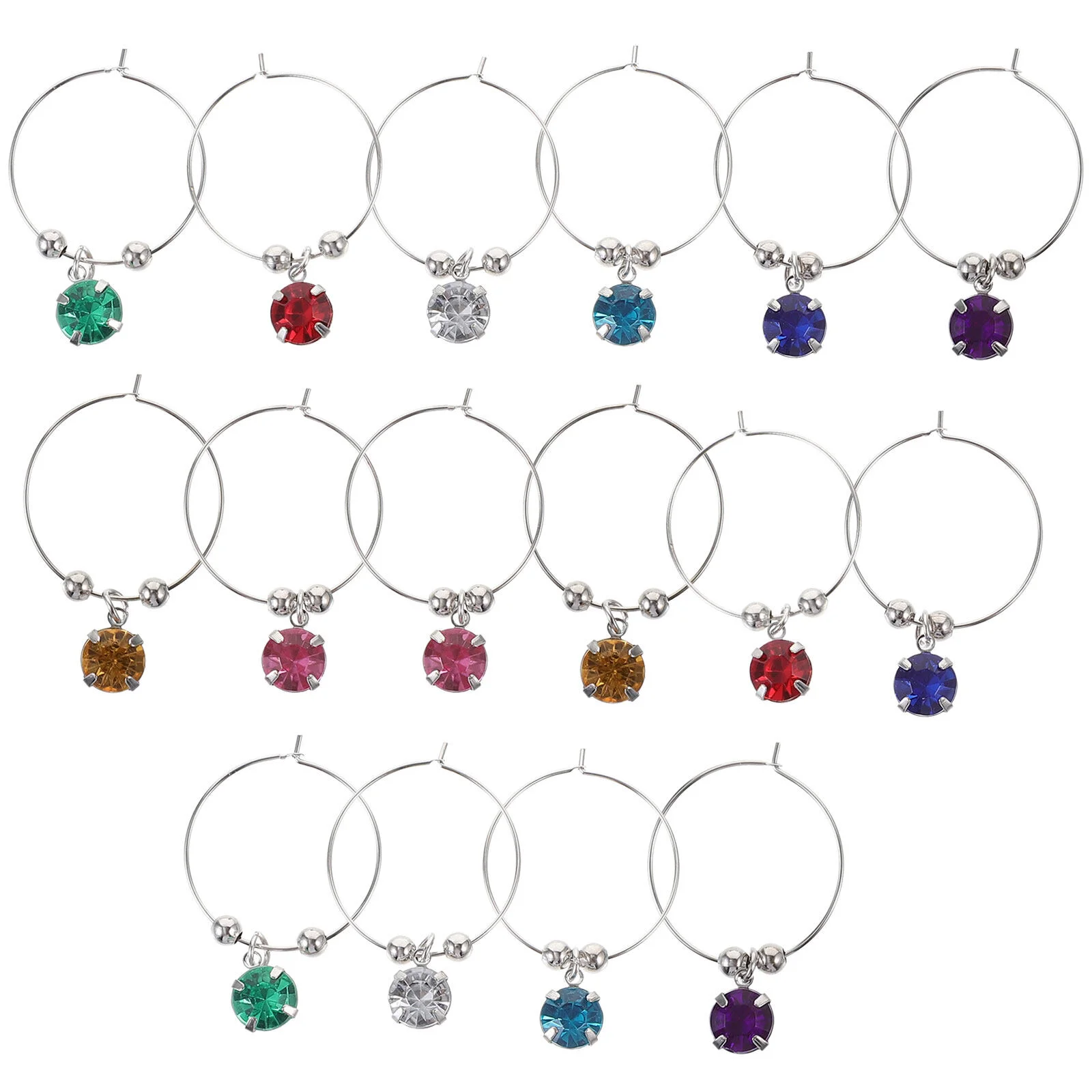 

16pcs Colorful Diamonds Glass Ring Identify Label Rings Glass Makers for Restaurant Hotel Bar (Mixed Color)