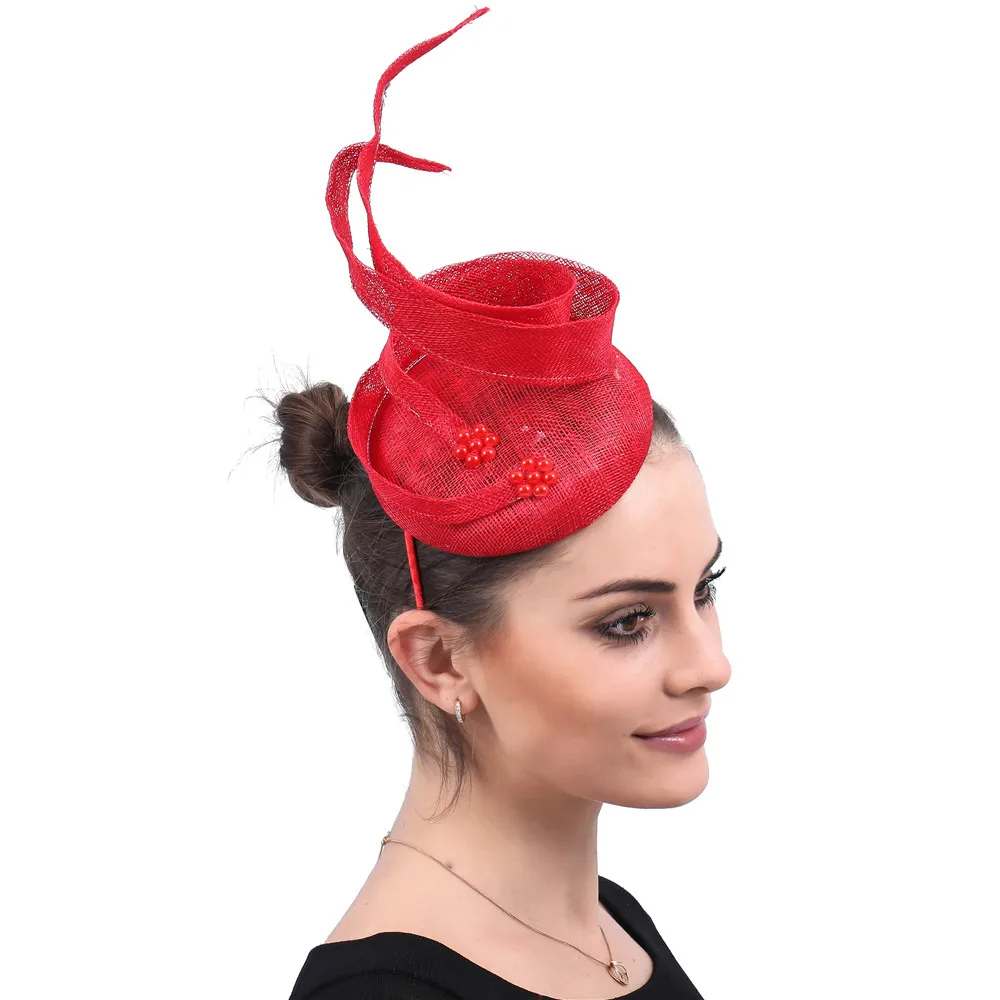 Фото Новые Sinamay Fascinators, женские вечерние чайные повязки на голову, женские свадебные головные уборы для свадьбы, модный случай №1