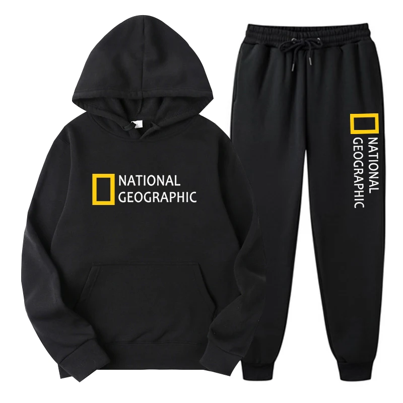 National Geographic-Men's Sweatshirt And Pants Suit, Casual Sportswear, Hoodie, New Autumn And Winter Collection, 2 Piece Set