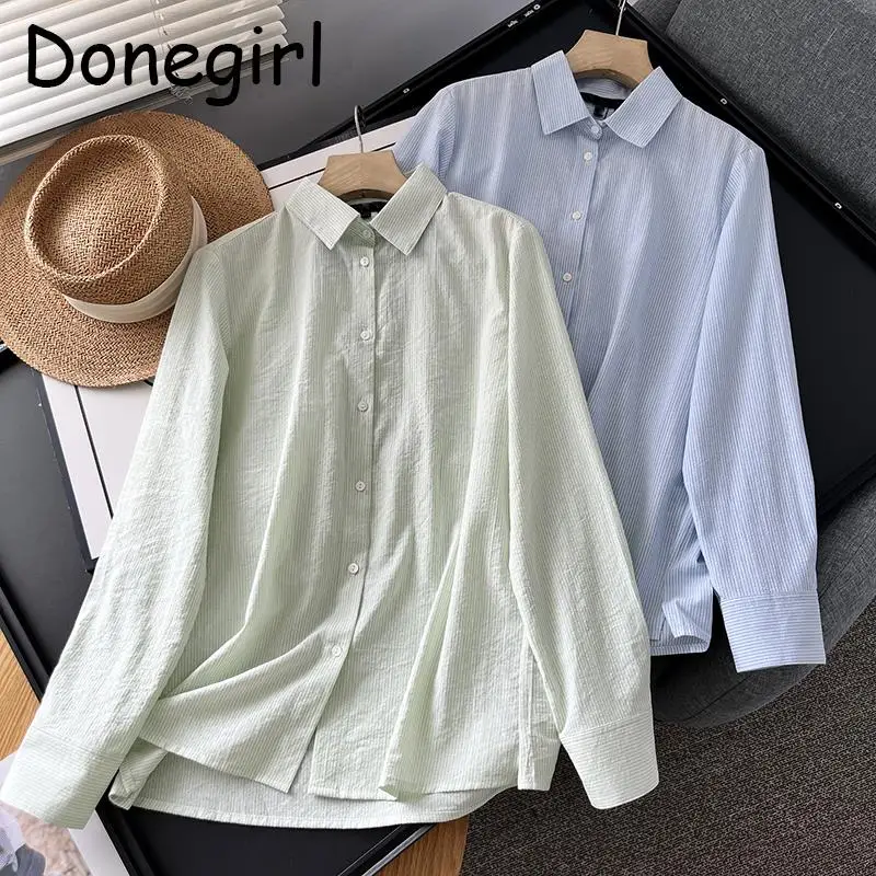 

Donegirl 2023 New Fashion Spring Summer Long Sleeve Pinstripe Printed Loose Simple Shirt Commute Comfort Casual Blouses Female
