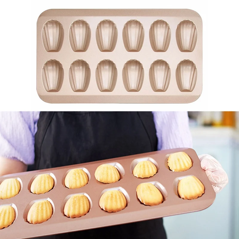 

12 CAVITY SHELL MADELEINE PAN MOLD STAINLESS STEEL THICKENED BAKING MOLD SHELL BISCUITS CAKE BAKEWARE PRACTICAL KITCHEN TOOLS