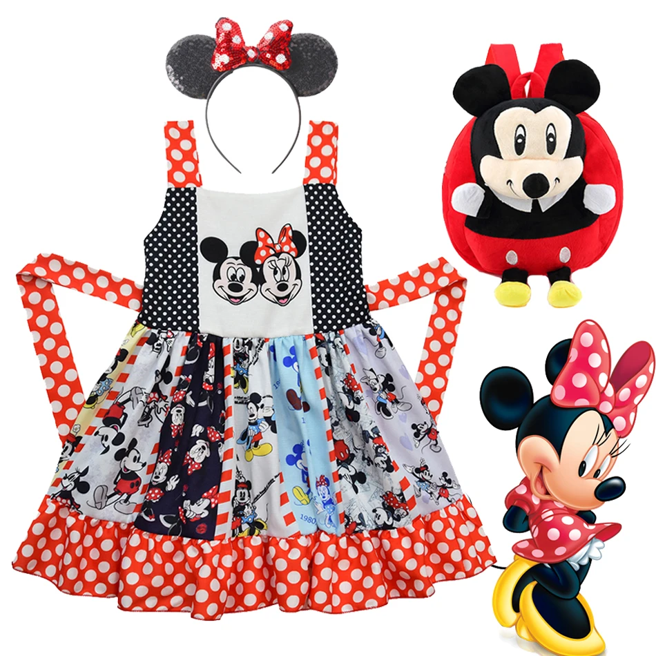

2022 Mickey Minnie Girl Princess Halloween Dress With Belt Sleeveless Ruffles Cartoon Christmas Elsa Party Dress For 2-8 Years