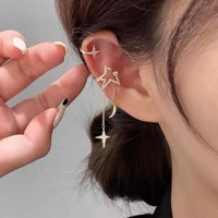 korean asymmetric star moon ear clip without piercing earrings for women sparkling zircon ear cuff clip earrings wedding jewelry