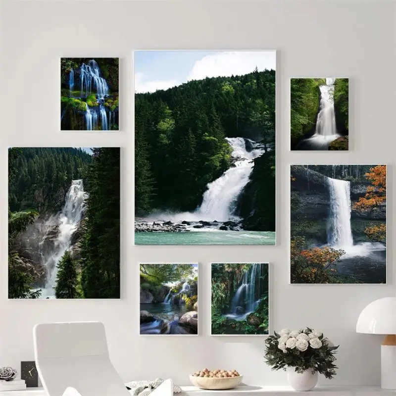 

Modern Home Decor Painting Waterfall Forest Nature Landscape Canvas Poster HD Print Living Room Bedroom Corridor Wall Decoration