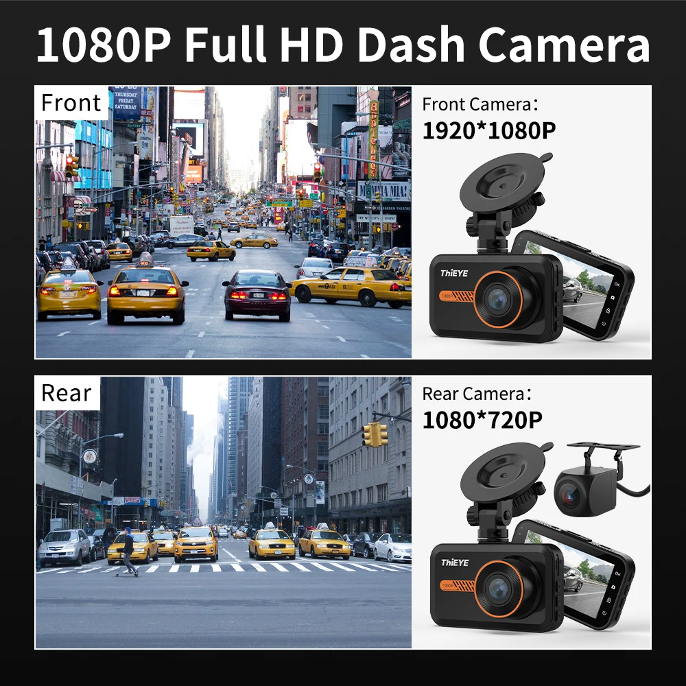 ThiEYE Dash Cam HD car video recorder GPS Автомобильный видеорегистратор 1080P с поддержкой задней
