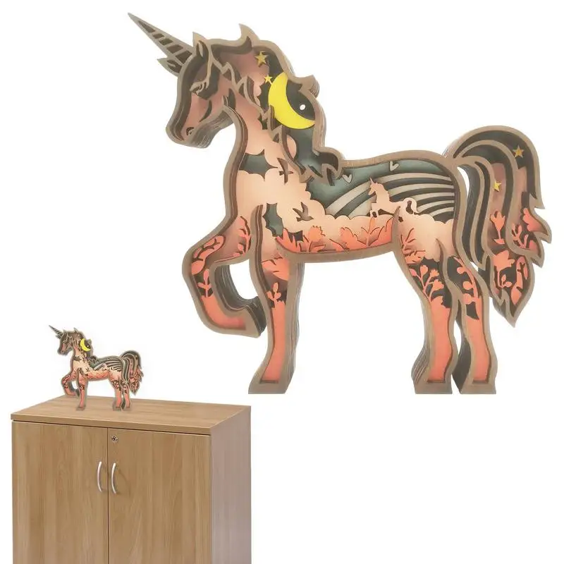 

Деревянные украшения в виде животных, светодиодная подсветка, полый Декор для дома и комнаты, фигурки, поделки, аксессуары для украшения офисного стола, спальни