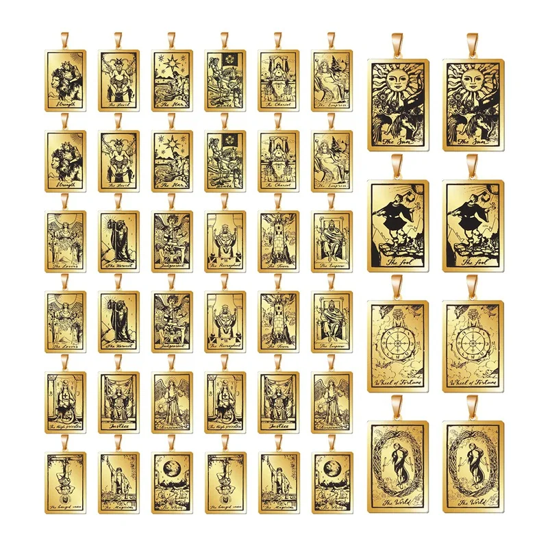 

44 PCS Stainless Steel Tarot Card Necklace Pendant Tarot Jewelry Charms Dainty Sun And Moon Charm