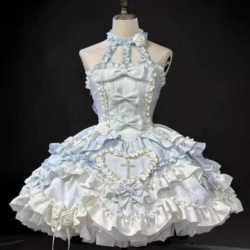 Японское милое пушистое платье в стиле Лолиты Kawaii, женское JK, милое балетное платье принцессы с тортом, Harajuku, милый наряд с кружевом и бантом в стиле пэчворк (art.: 3920ce86d1cd4) - 3920ce86d1cd4