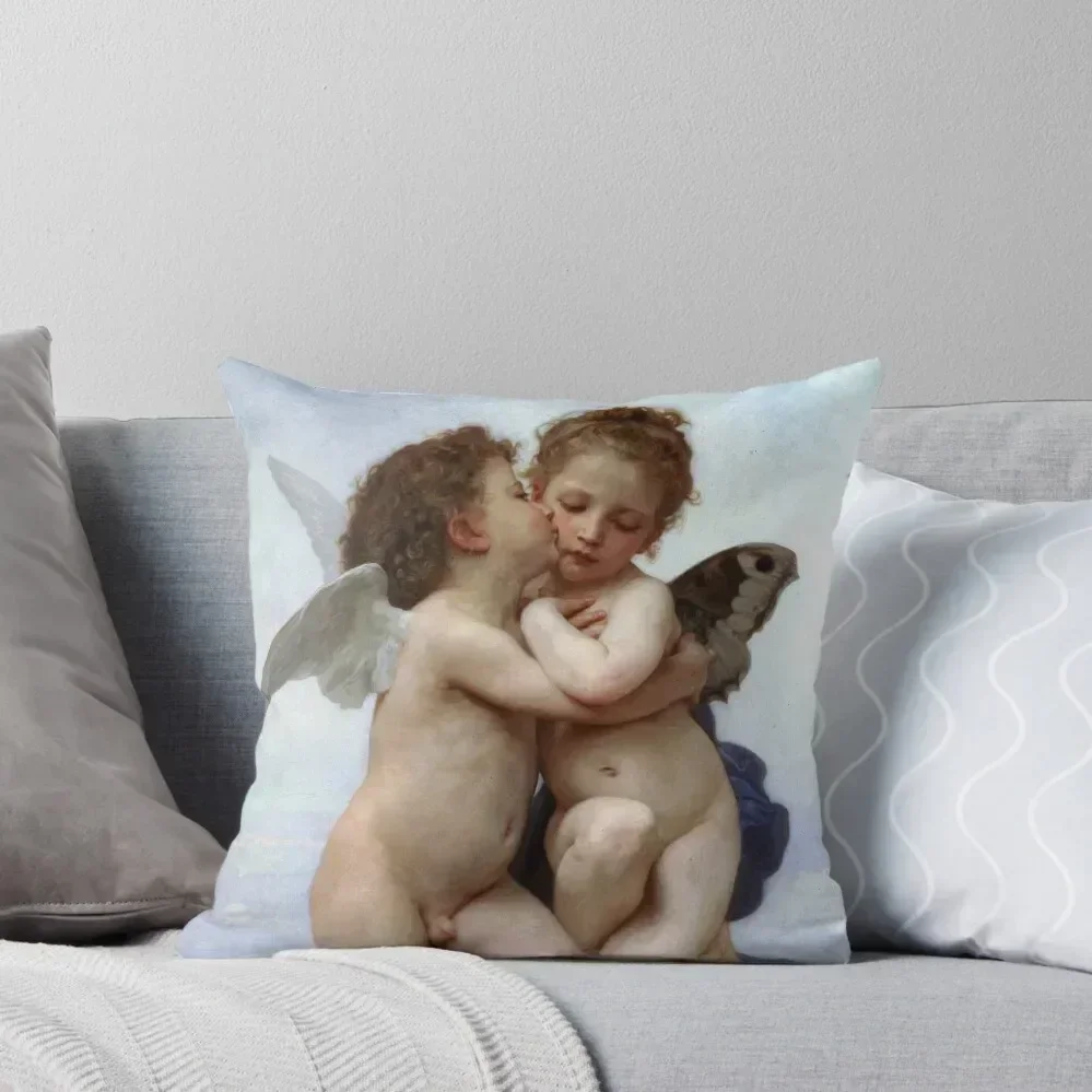 The First Kiss - Lɺmour et Psyché enfants William Adolphe Bouguereau Пледы Подушки Наволочки Декоративная