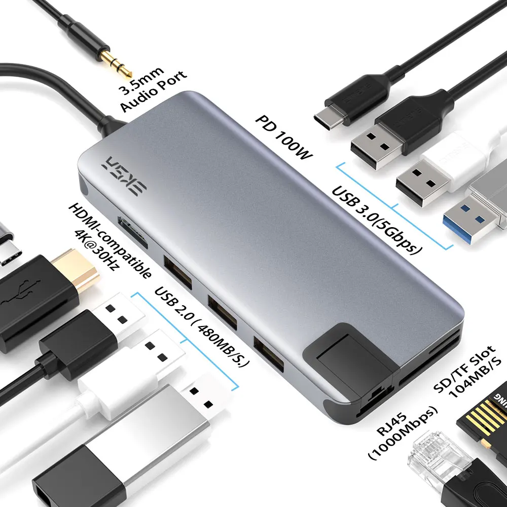 

EKSA USB Type C HUB USB C to HDMI-compatible RJ45 SD Reader PD 100W Charger USB 3.0 HUB For MacBook Pro Dock Station Splitter