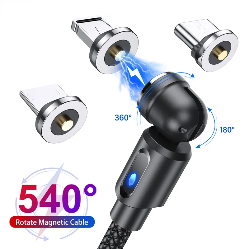 

540 Degree Roating Cable Micro USB Type C Phone Cable For iPhone USB Wire Cord Cable