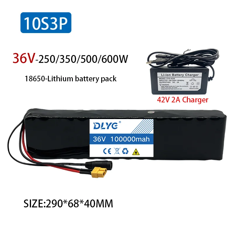 

Литий-ионный аккумулятор 10S3P 36 В 60000/100000 мАч 18650 350/500 Вт для велосипеда, скутера, мотоцикла и электрического скутера, Встроенный BMS