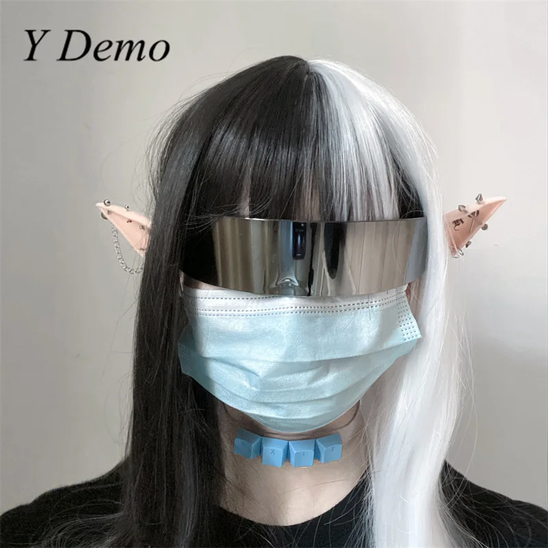 Y Demo Handmade Harajuku Rivets Cross Women's Silicon Elf Ears Casual Party Cosplay Earrings Accessory Y2k