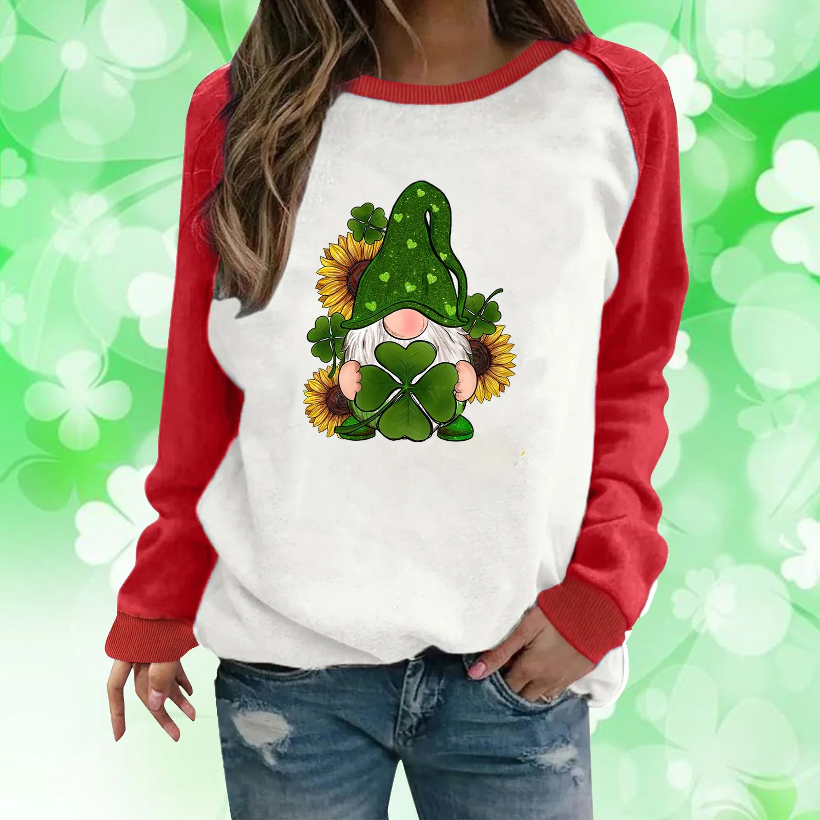 

Womens Casual Long Sleeve Crew Neck Printed Pullover Hoodless Sweatshirts Fit Blouse Color up