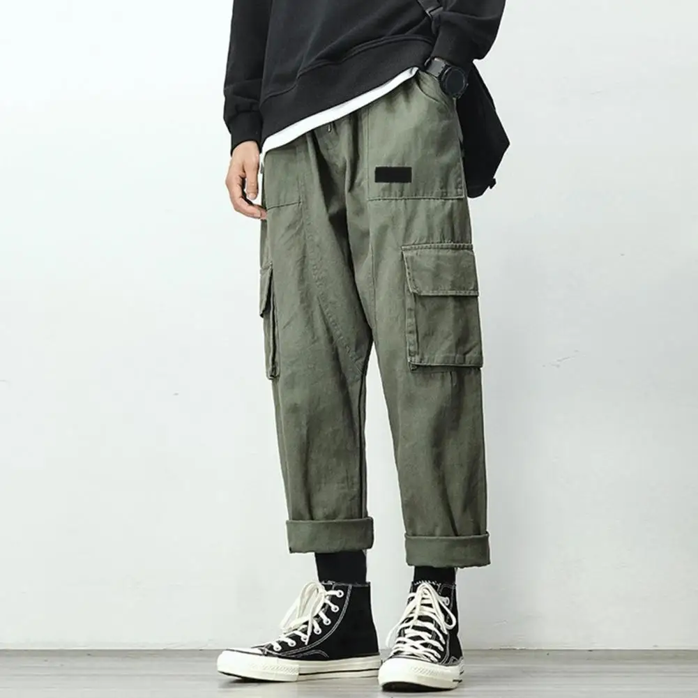 

Men Cargo Pants Drawstring Men Pants Lace-up Straight Cargo Pants