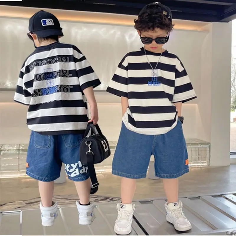 

Summer Medium And Large Boys Clothes Outfits New Girls Clothes Short Sleeve T-shirt Loose Shorts 2pcs Kids 3-12 Years Tracksuit