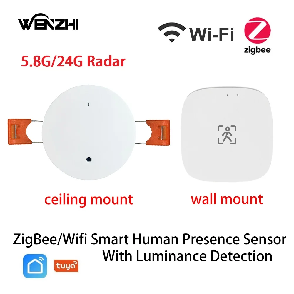 

Wifi/ZigBee 5.8/24G MmWave Radar Human Presence Motion Sensor With Luminance/Distance Detection Tuya Smart Life Home Automation