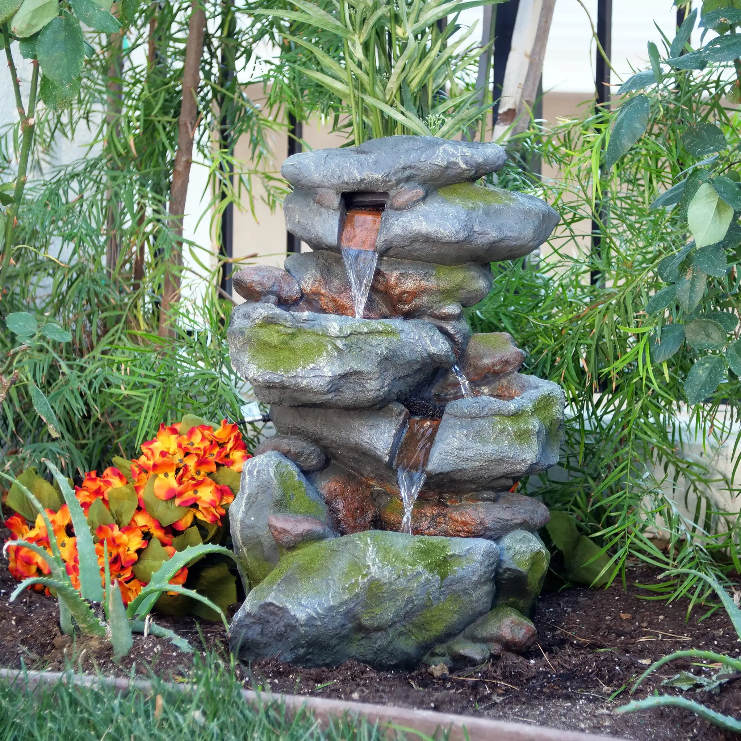 

Outdoor 3-Tier Rock Waterfall Fountain With Led Lights, 15"L X 13"W X 22"H, Patio, Lawn & Garden Decor (US Stock)