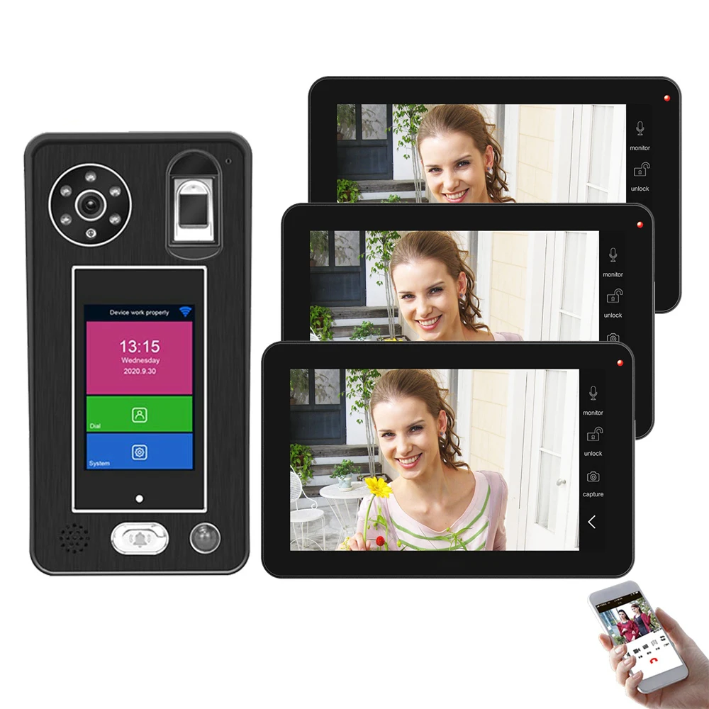 

9 inch Wireless WIFI Video Door Phone Ring Doorbell Intercom System 1080P Camera 500 Fingerprints 500 Face Recognition unlock