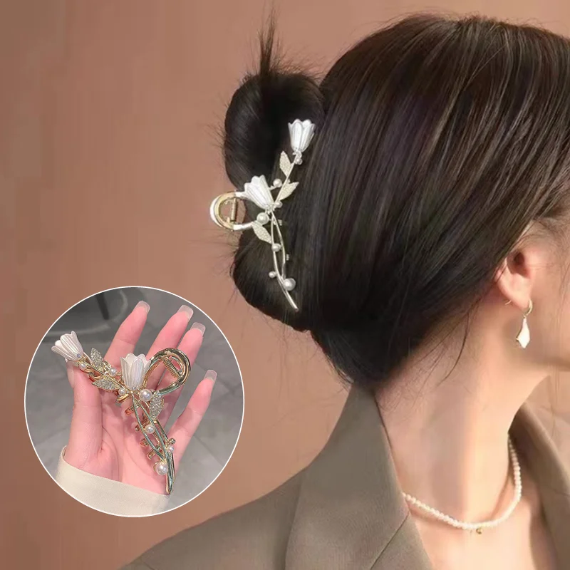 

Korea's New Tulip Flower Catch Clip Hair Claw Female Ponytail Shark Clip Girl Retro Hair Accessories Hair Accessories 2023 New
