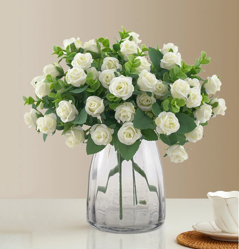 

Artificial Flowers Silk Rose Peony Bouquet Eucalyptus Leaves Fake Flower DIY for Wedding Party Boho Home Table Vase Decoration