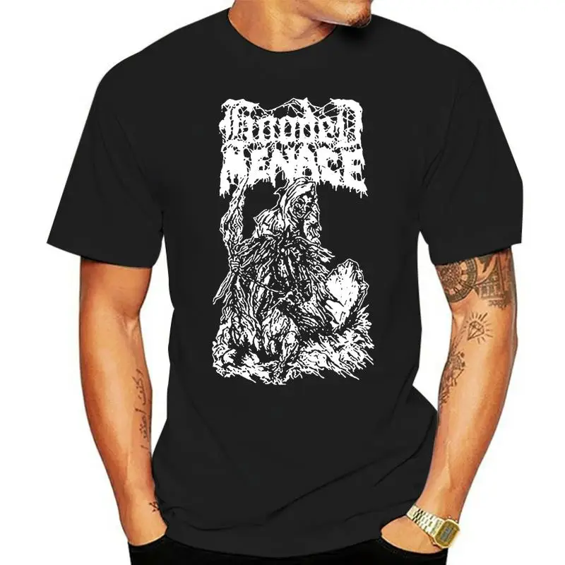 

Hooded Menace T Shirt Reanimated by Death Band Logo Mens Black