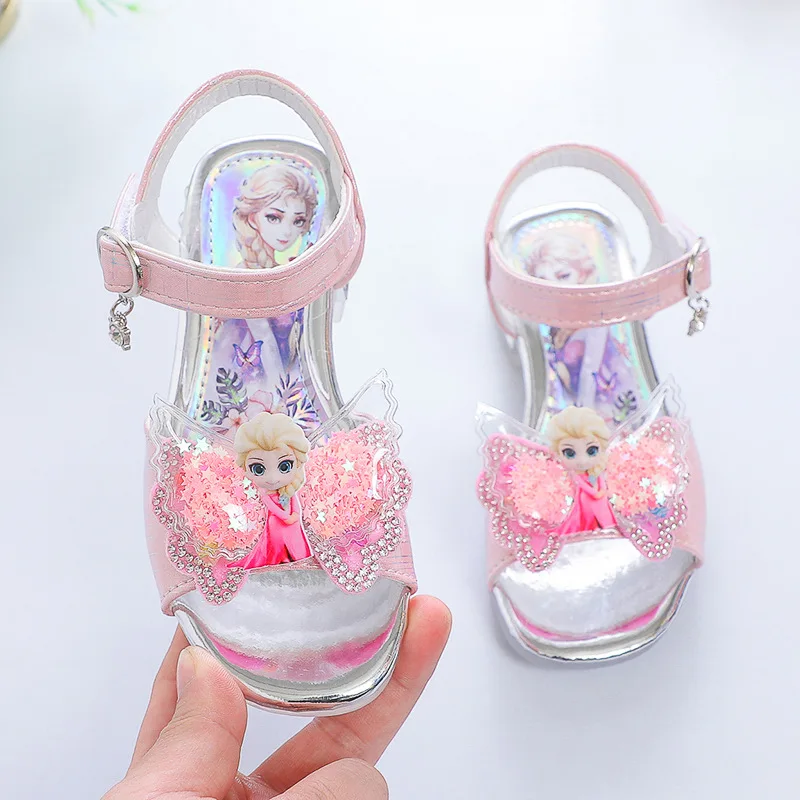 Disney Kids Shoes for Girl Sandals Frozen Princess Elsa Cartoon Baby Girl Shoes 2022 Fashion Sandles Flat Heels Beach Shoes