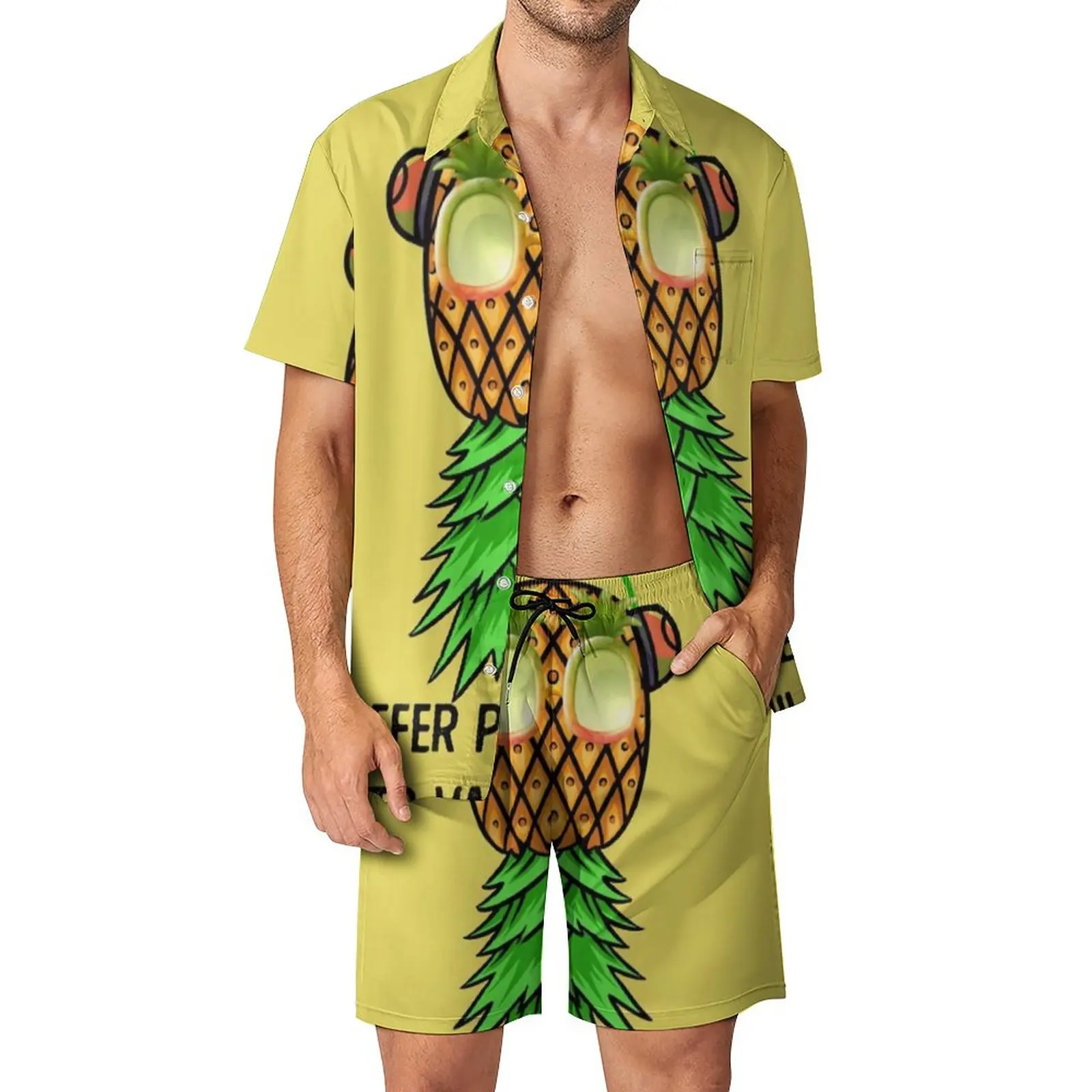 

Swingers Pineapple Men Sets Fruit Vintage Casual Shirt Set Short-Sleeve Graphic Shorts Summer Vacation Suit 2XL 3XL