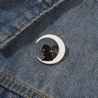 cartoon animal enamel pin rabbit moon metal brooch cute clothes bag lapel badge jewelry gift for friends