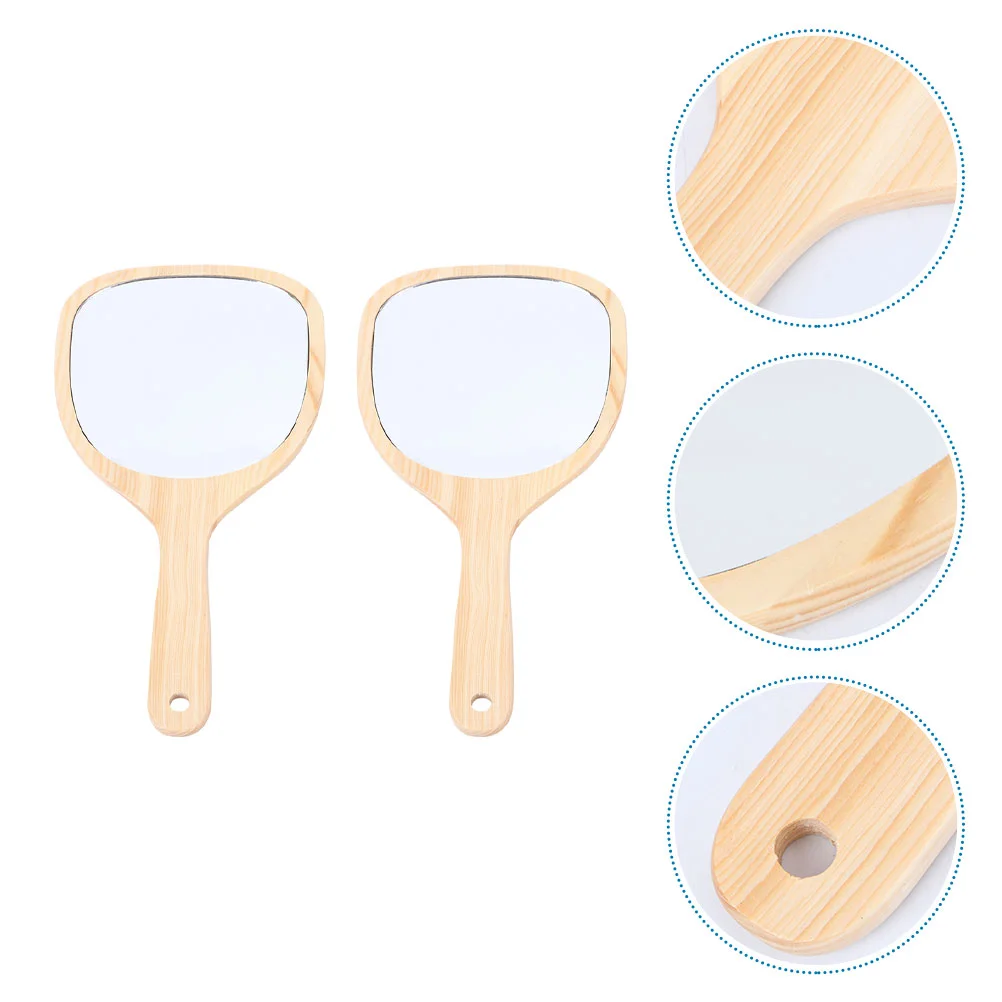 

Mirror Makeup Hand Handheld Handle Mirrors Cosmeticheld Travelvanity Women Portable Compact Wood Woodendecorative Beauty Single