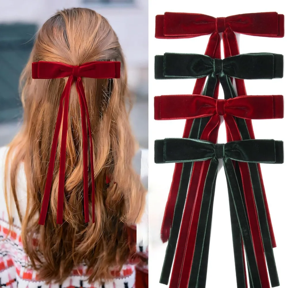 Заколка для волос атласная шелковая бархатная с бантом и лентой