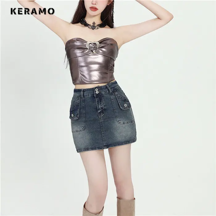 

Женская джинсовая юбка с завышенной талией, облегающая синяя юбка-футляр из денима в Корейском стиле Y2K, лето 2023