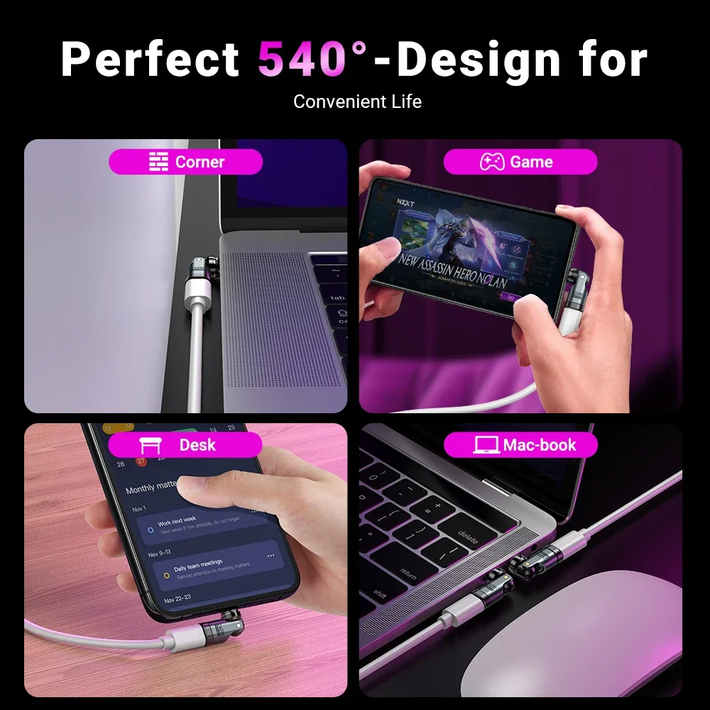 Фото Магнитный адаптер USB C AUFU, 2 шт., 240 Вт, 9-контактный USB-кабель типа C для быстрой зарядки, конвертер USB C для Samsung, iPhone, Ipad, Macbook №5
