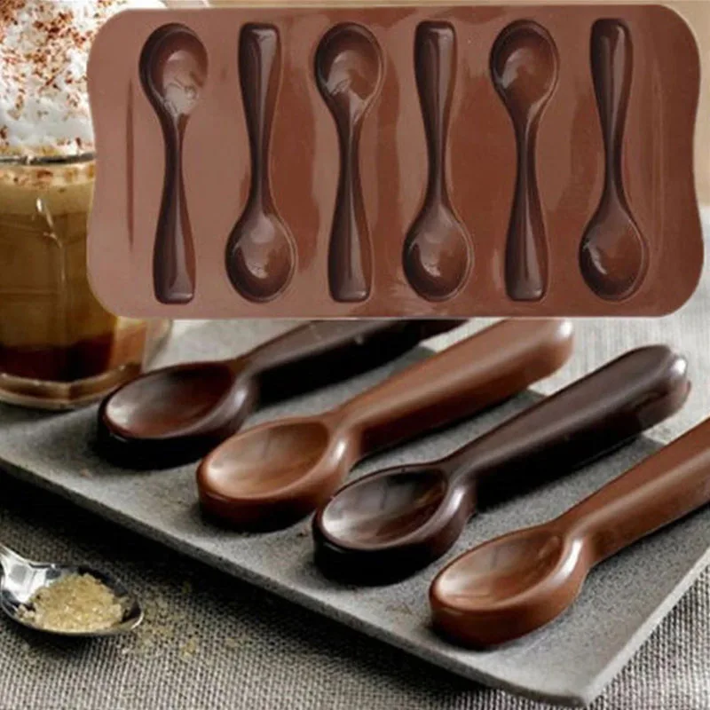 

Cute Cake Mold Good Quality DIY Chocolate Six Spoons Mould Silicone Kitchen Baking Turn Sugar Fudge Decorating Tools Resin Craft
