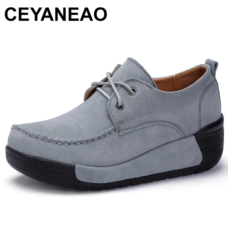 

Cow Suede Leather Women Platform Sneakers Shoes Ladies Lace Up Casual Shoe Loafers Elegant Woman Pumps Footwear
