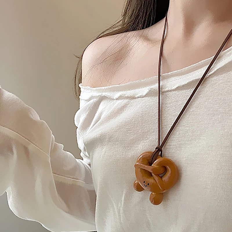 Хлеб ручной работы щелочная вода коровья рога булочка ожерелье для женщин и