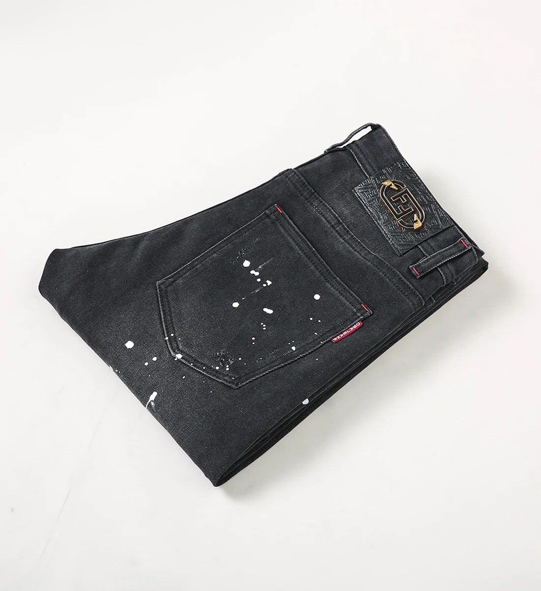 High Street Fashion Men Jeans Retro Black Gray Stretch Painted Skinny Ripped Jeans Men Patched Designer Hip Hop Pants Hombre