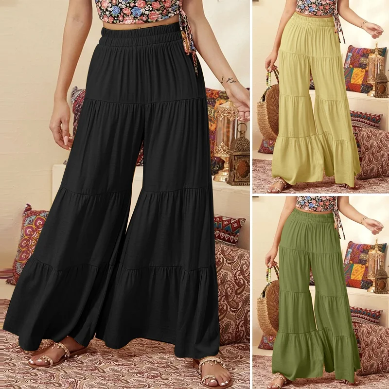 

Butemoda Women Elastic High Waist Pleated Long Flare Pants Elegant Casual Loose Trousers Spring Pleated Wide Leg Long Pants