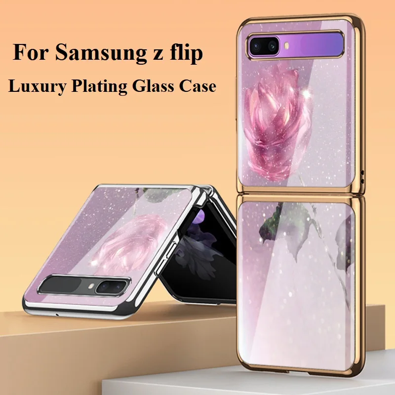 

Блестящий розовый чехол для телефона Samsung Z, флип-чехол, роскошный полноразмерный ударопрочный чехол из закаленного стекла для Galaxy Z, флип-че...