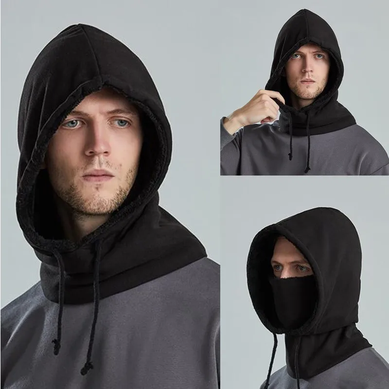 

Hooded Cap for Men Winter Gorras Hombre Plush Neck Warm Bonnet Outdoor Ski Windproof Hat Balaclava Thick Beanies Face Mask Set